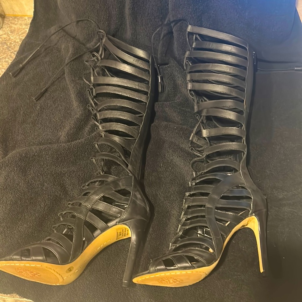 Vince Camuto Strappy Black Heeled Boots